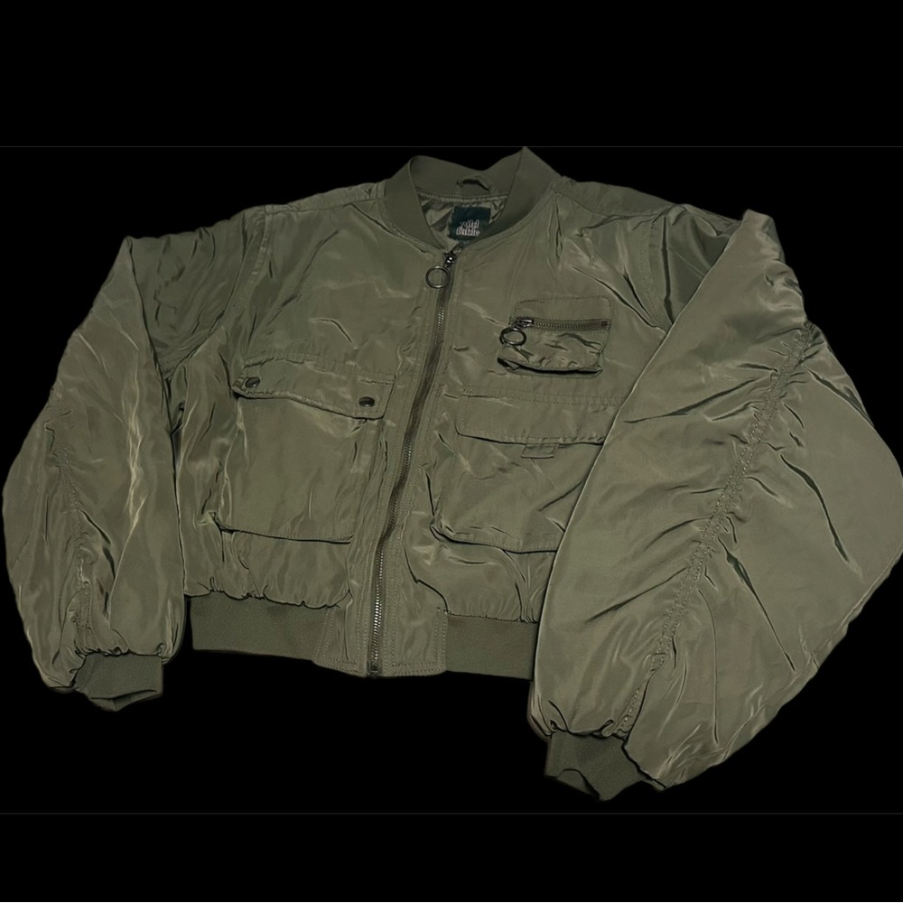 Army Green Cropped Puffer zip up